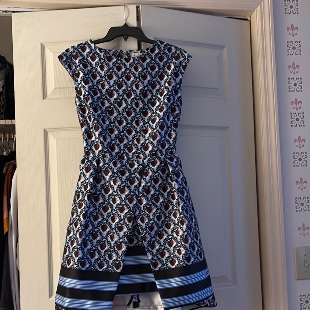 Elegant Blue Patterned Women's Dress SUNO
